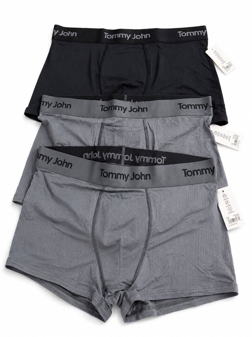 Lot Of 3 Tommy John Luxe Rib 2” Boxer Briefs Black Grey Size Large New